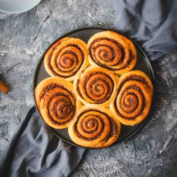 Baked Tangzhong cinnamon rolls in springform pan.