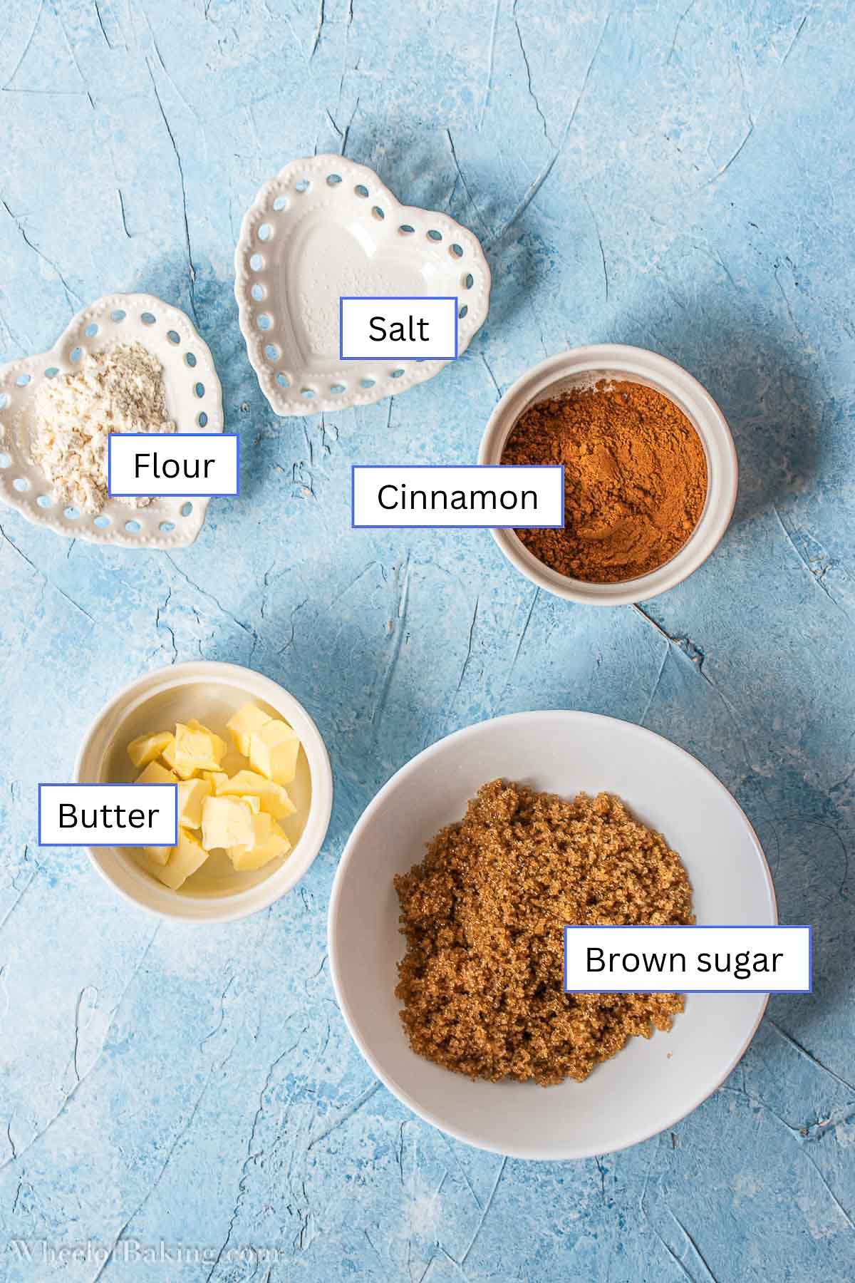 Overhead shot of cinnamon roll filling ingredients.